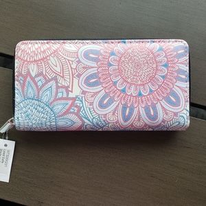 NWT Bijorca Zip up Wallet, Pink/Blue Paisley